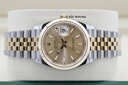 BNIB Rolex 126233 DateJust 36MM 18K YG/SS Champagne Stick Dial Jubilee Bracelet B&P