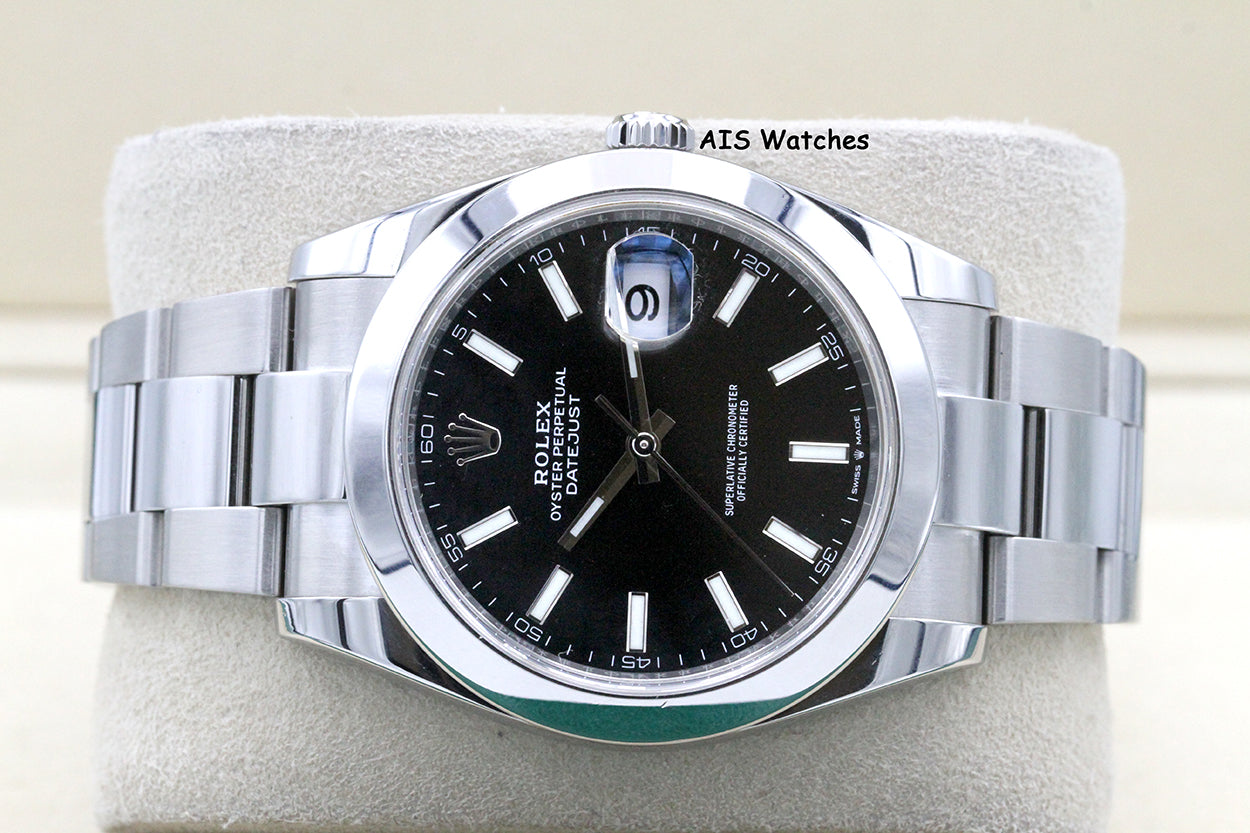 Rolex Datejust 41MM 126300 Black Stick Dial Oyster Bracelet 2021 B&P