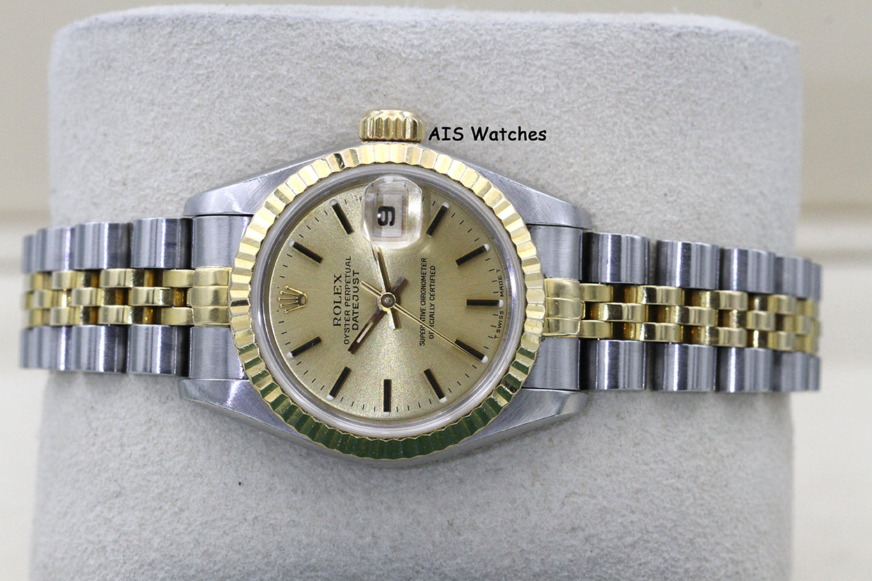 Rolex Ladies Two-Tone DateJust 69173 Champagne Dial 26MM S Serial - 1995 with Papers