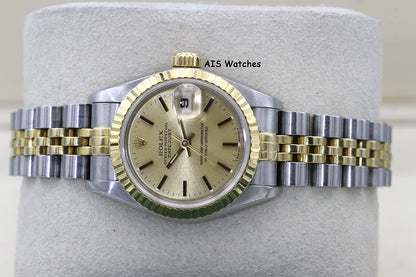 Rolex Ladies Two-Tone DateJust 69173 Champagne Dial 26MM S Serial - 1995 with Papers