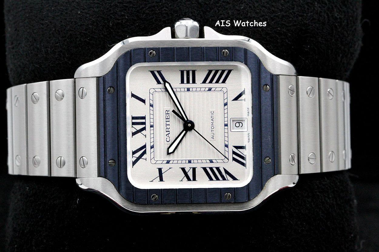 Cartier Santos De Cartier Large Steel WSSA0047 Blue PVD Bezel/White Dial 41MM Box&Papers