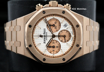 Audemars Piguet 26315OR Royal Oak Chronograph Pink Gold Silver Dial 38MM Box & Papers