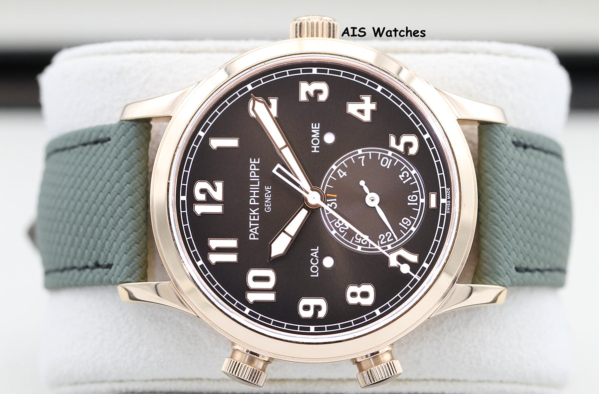 Patek Philippe 5524R Calatrava Pilot Travel Time Rose Gold Brown Dial 42MM Box & Paper