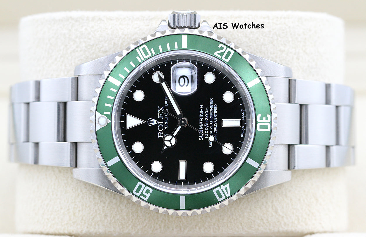 Rolex Submariner 16610LV 50th Anniversary Kermit D Serial Box & Papers