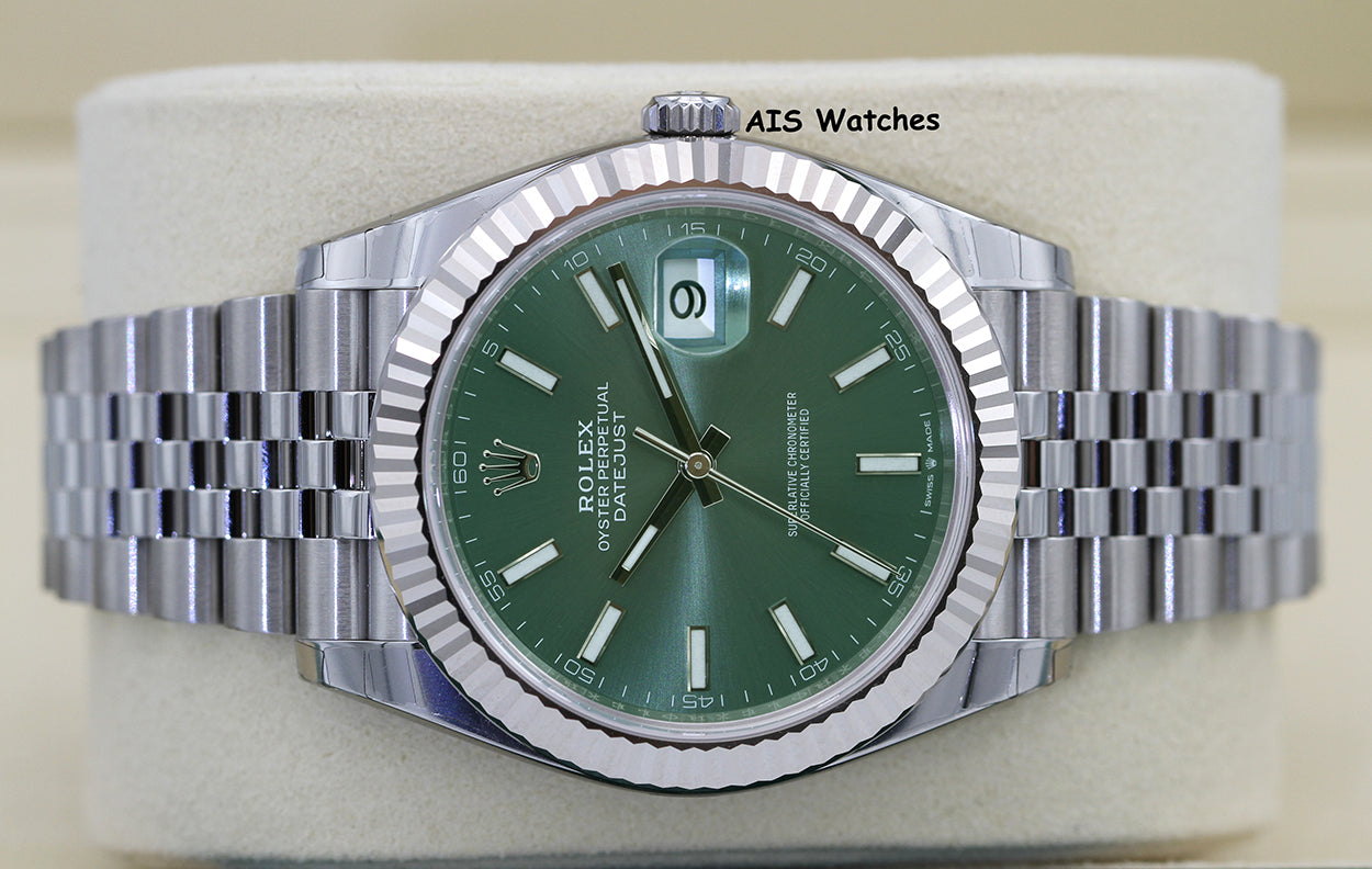 BNIB Rolex Datejust 41MM 126334 Green Stick Dial Jubilee Box & Paper