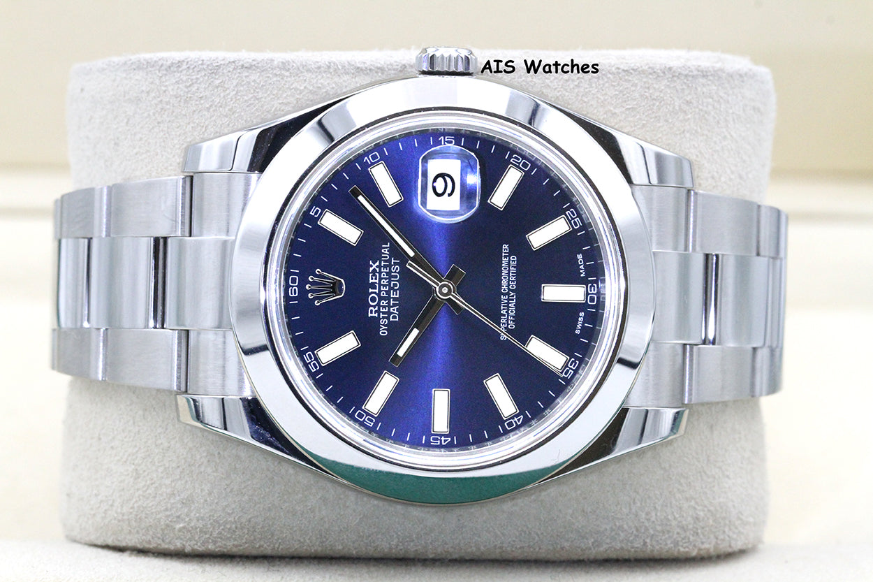 Rolex Datejust II 41MM 116300 Blue Stick Dial Stainless Steel Box & Papers