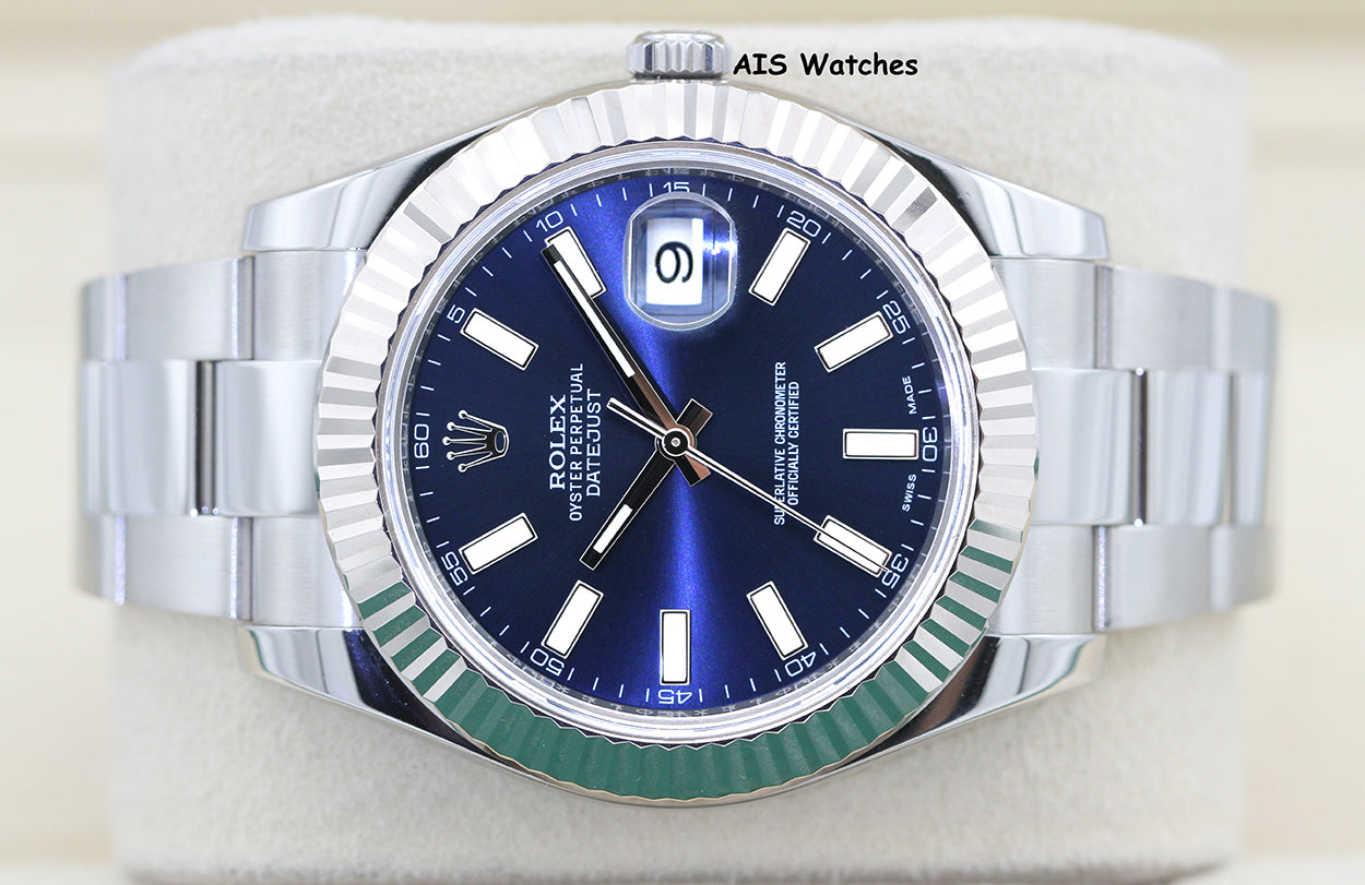 Rolex Datejust II 41MM 116334 Blue Stick Dial Stainless Steel 2017 Box & Papers