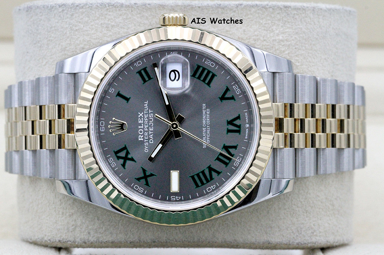 Rolex 126333 DateJust 41MM 18K YG/SS Slate Roman / Wimbeldon Dial Jubilee Bracelet B&P