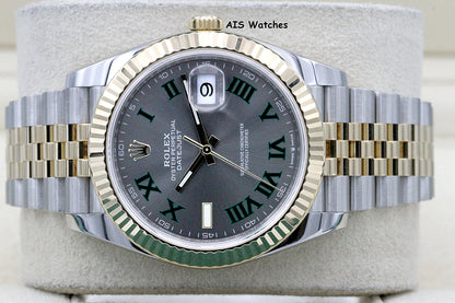 Rolex 126333 DateJust 41MM 18K YG/SS Slate Roman / Wimbeldon Dial Jubilee Bracelet B&P