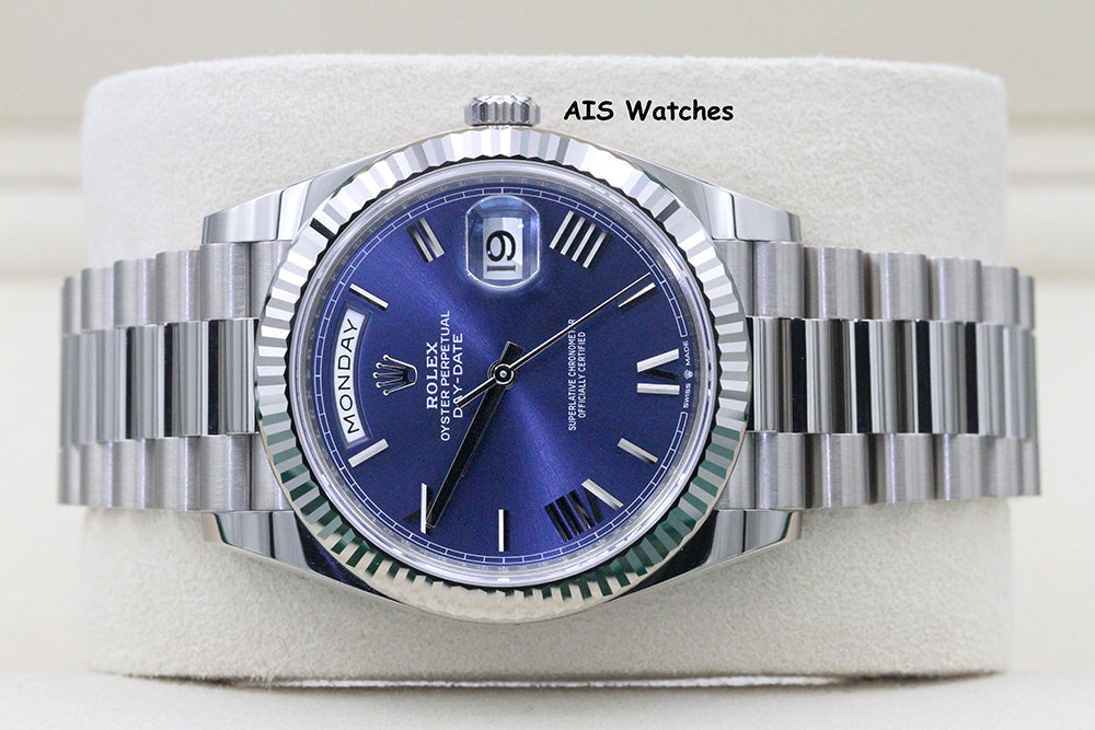 BNIB Rolex 228239 DayDate 40MM DD40 White Gold Blue Roman Dial