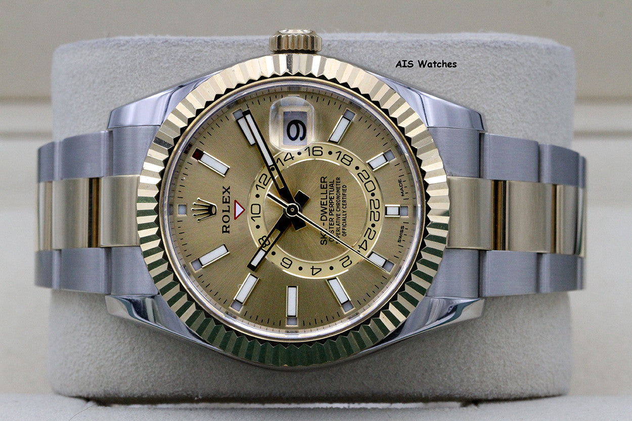 Rolex 326933 Sky-Dweller 18K Yellow Gold / SS Oyster Champagne Dial BP
