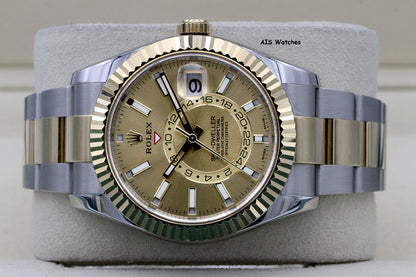 Rolex 326933 Sky-Dweller 18K Yellow Gold / SS Oyster Champagne Dial BP