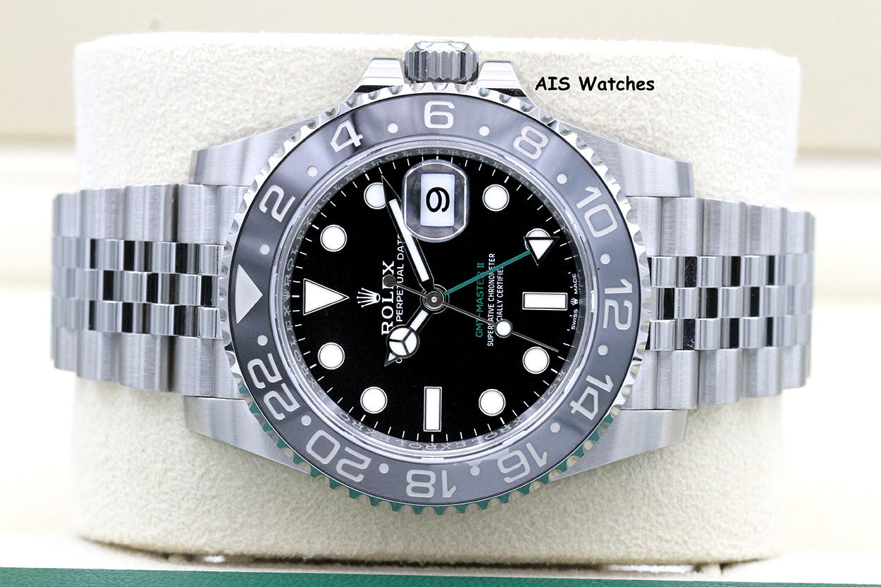 BNIB Rolex GMT Master II 126710GRNR Jubilee Black / Grey Bezel Bruce Wayne B&P