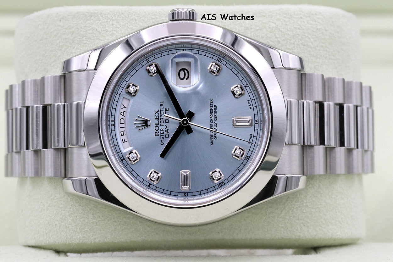 Rolex 218206 Platinum DayDate II 41MM DD2 Glacier Ice Blue Diamond Dial Box & Paper