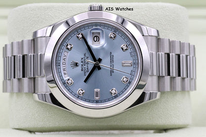 Rolex 218206 Platinum DayDate II 41MM DD2 Glacier Ice Blue Diamond Dial Box & Paper