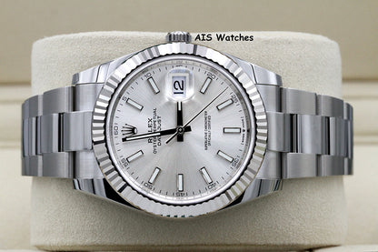 BNIB Rolex Datejust 41MM 126334 Silver Stick Dial Oyster Box & Papers