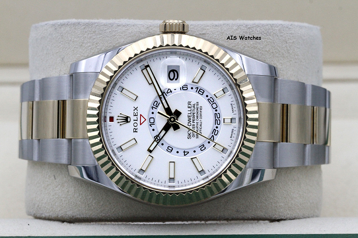 Rolex 326933 Sky-Dweller 18K Yellow Gold / SS Oyster White Dial BP