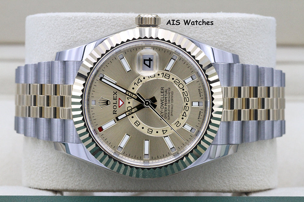 Rolex 326933 Sky-Dweller 18K Yellow Gold / SS Jubilee Champagne Dial B&P