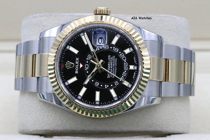 Rolex 326933 Sky-Dweller 18K Yellow Gold / SS Oyster Black Dial BP