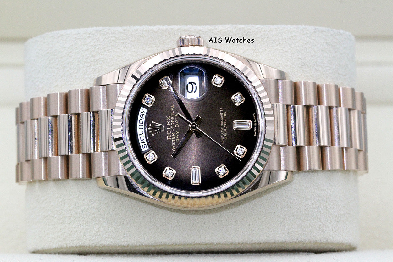 Rolex 128235 DayDate 36MM DD36 EverRose Gold Brown Ombré-Diamond Dial Box & Paper