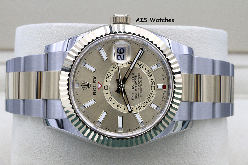 Rolex 326933 Sky-Dweller 18K Yellow Gold / SS Oyster Champagne Dial B&P