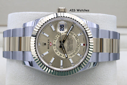 Rolex 326933 Sky-Dweller 18K Yellow Gold / SS Oyster Champagne Dial B&P