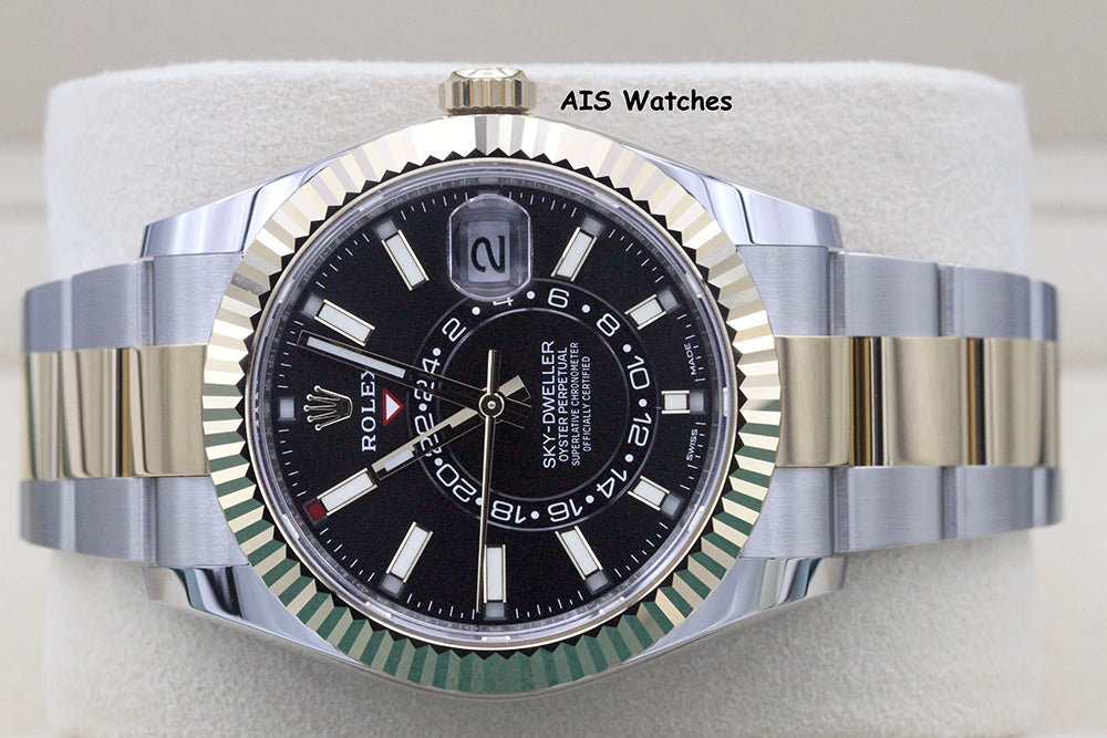Rolex 326933 Sky-Dweller 18K Yellow Gold / Stainless Steel Black Dial B&P