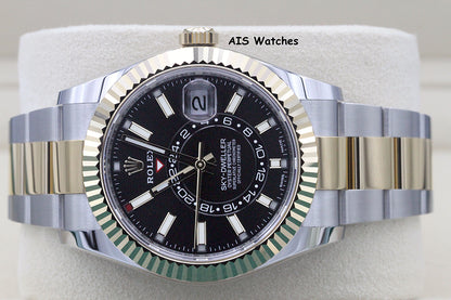 Rolex 326933 Sky-Dweller 18K Yellow Gold / Stainless Steel Black Dial B&P