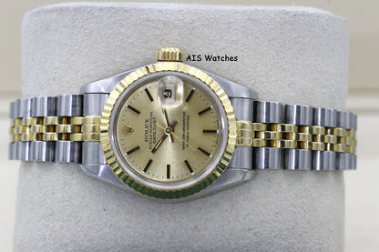 Rolex Ladies Two-Tone DateJust 69173 Champagne Dial 26MM S Serial - 1995 with Papers