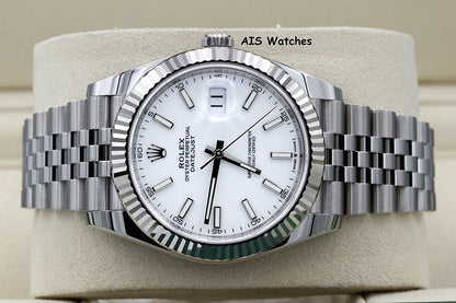 BNIB Rolex Datejust 41MM 126334 White Stick Dial Jubilee Box & Paper