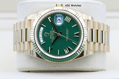 BNIB Rolex 228238 DayDate 40MM DD40 Yellow Gold Green Roman Dial B&P