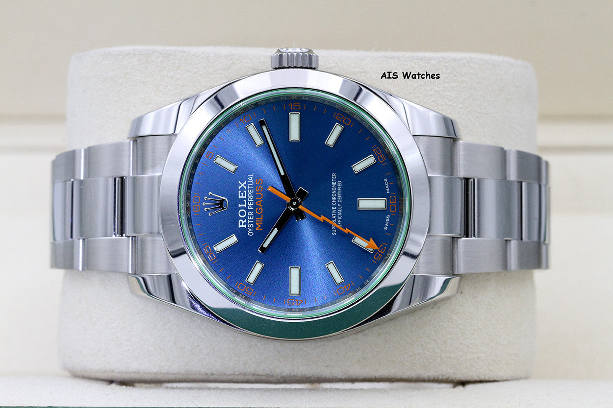 Rolex Milgauss Z-BLUE 116400GV Green Crystal Blue Dial 2021 Box & Papers