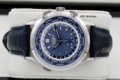 Patek Philippe 5930G World Time Chronograph White Gold Blue Dial Box & Paper