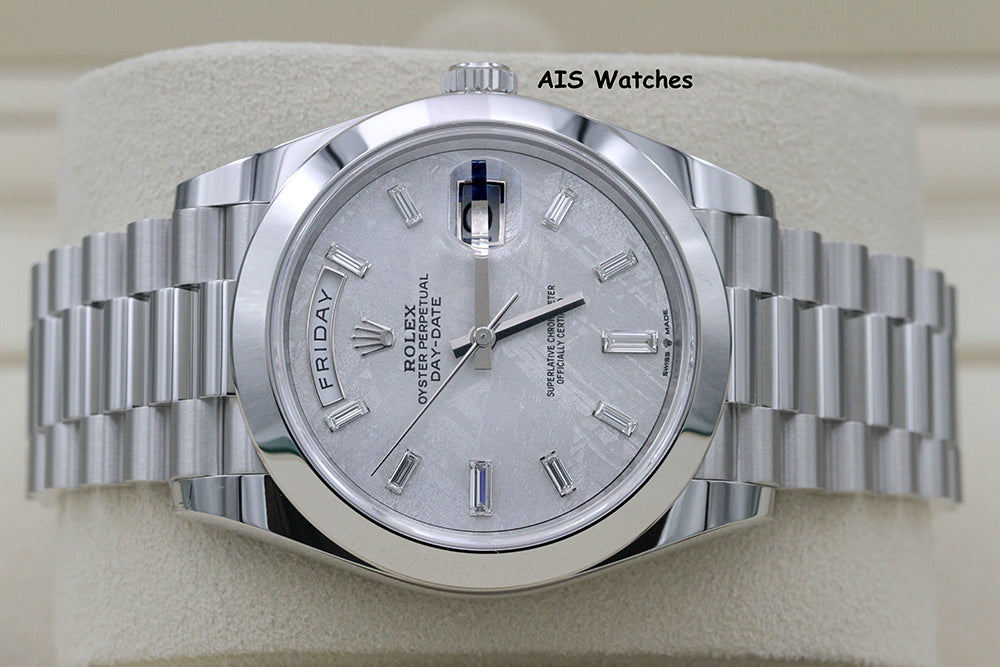 BNIB Rolex 228206 DayDate 40MM DD40 Platinum Meteorite Diamond Baguette Dial