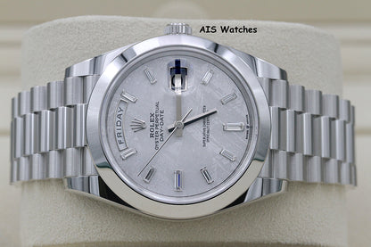BNIB Rolex 228206 DayDate 40MM DD40 Platinum Meteorite Diamond Baguette Dial