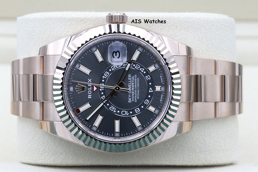 Rolex 326935 Sky-Dweller 18K Rose Gold Rhodium Dial Box & Papers