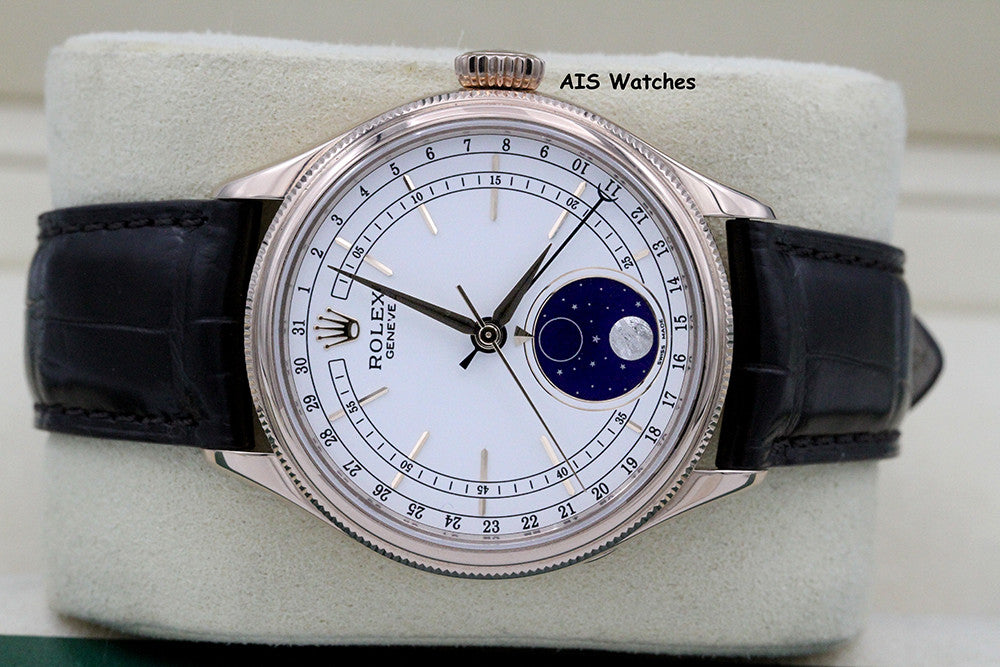 Rolex 50535 Cellini Moonphase 18K Everose Gold 39MM White Lacquer Dial BP