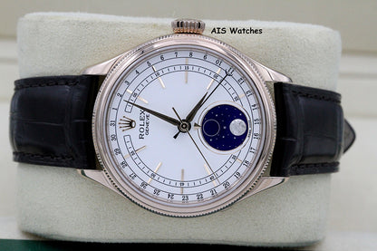 Rolex 50535 Cellini Moonphase 18K Everose Gold 39MM White Lacquer Dial BP