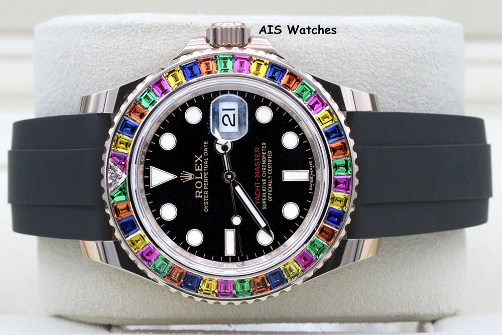 Rolex Yachtmaster 116695SATS Gem Set Bezel Everose Gold OysterFlex Strap B&P