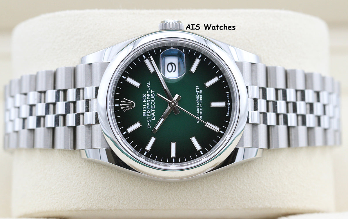 Rolex Datejust 36MM 126200 Ombre Green Stick Dial Jubilee DJ36 Box & Papers