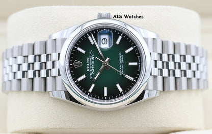 Rolex Datejust 36MM 126200 Ombre Green Stick Dial Jubilee DJ36 Box & Papers