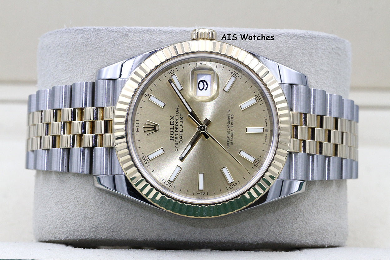 Rolex 126333 DateJust 41MM 18K YG/SS Champagne Stick Dial Jubilee Bracelet B&P