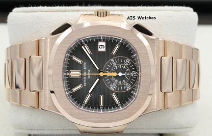 Patek Philippe Nautilus 5980/1R Chronograph 18K Rose Gold Black Dial Box & Papers
