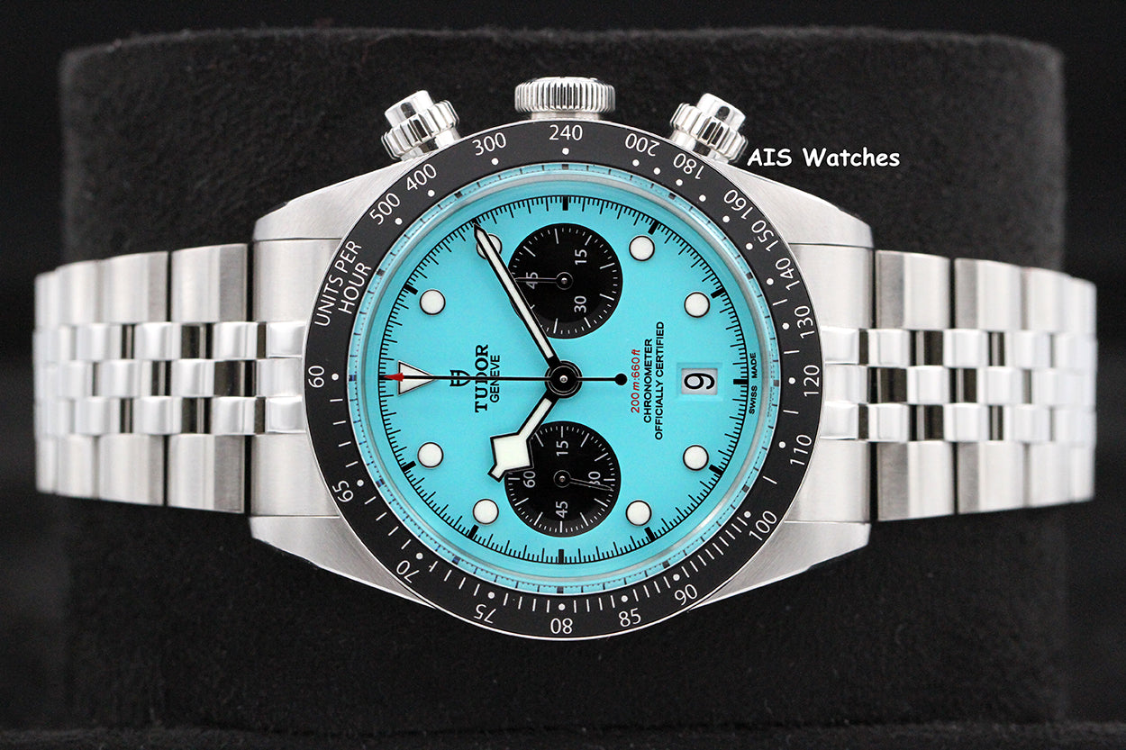 Tudor 79360N Black Bay Chronograph 41MM Flamingo Blue Dial SS Jubilee Bracelet B&P