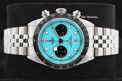 Tudor 79360N Black Bay Chronograph 41MM Flamingo Blue Dial SS Jubilee Bracelet B&P