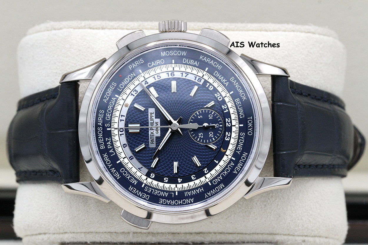 Patek Philippe 5930G World Time Chronograph White Gold Blue Dial Box & Paper