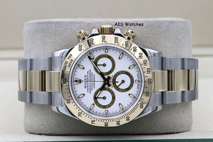 Rolex Daytona 116523 18K YG / SS White Dial F Serial