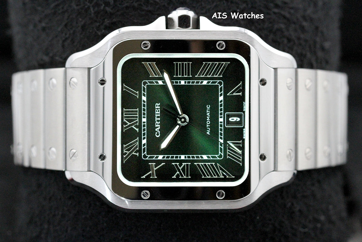 BNIB Cartier Santos De Cartier Large Steel WSSA0062 Green Dial 39.8MM B&P