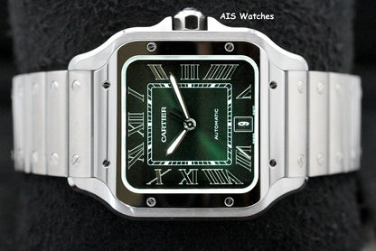 BNIB Cartier Santos De Cartier Large Steel WSSA0062 Green Dial 39.8MM B&P