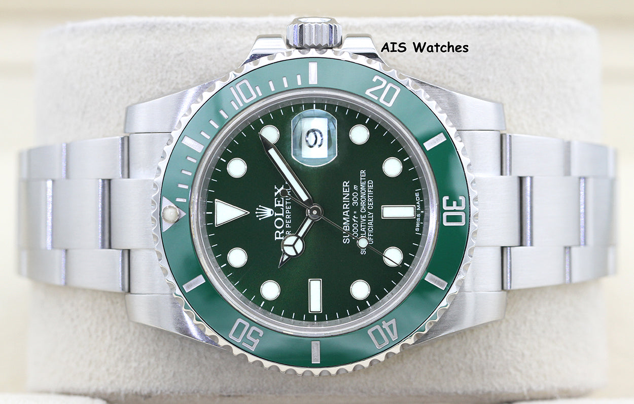 Rolex Submariner 116610LV HULK Green Dial and Ceramic Bezel 2016 Box & Paper